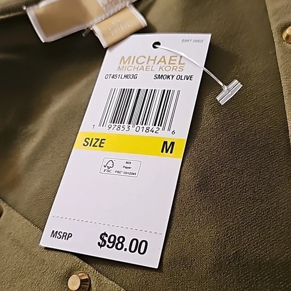 Michael Kors NWT Green Shirt Size M - Picture 3 of 6